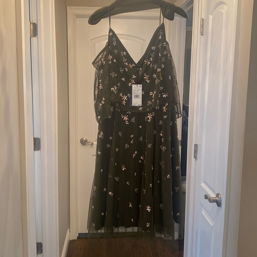 Olive green beaded Adriana Papell cocktail formal dress, NWT